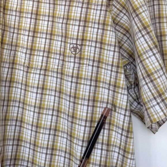 Ariat Men’s Pro Series Short Sleeve Button Down Large. Yellow/Brown. Western. - Picture 3 of 6